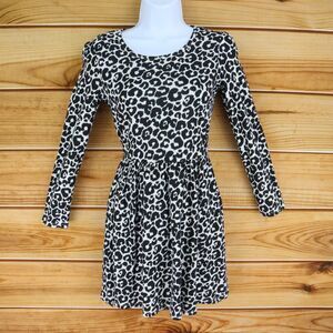 The Children's Place A-Line Dress Long Sleeves Girls L 10-12 Black Cheetah Print